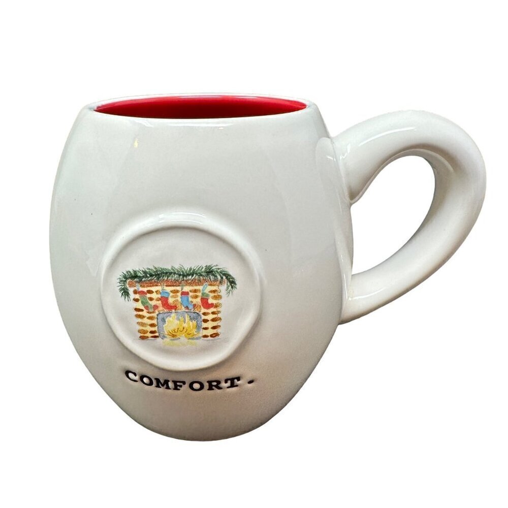 Rae Dunn Christmas Holiday Mug Cup COMFORT Typeset Stockings Fireplace Coffee